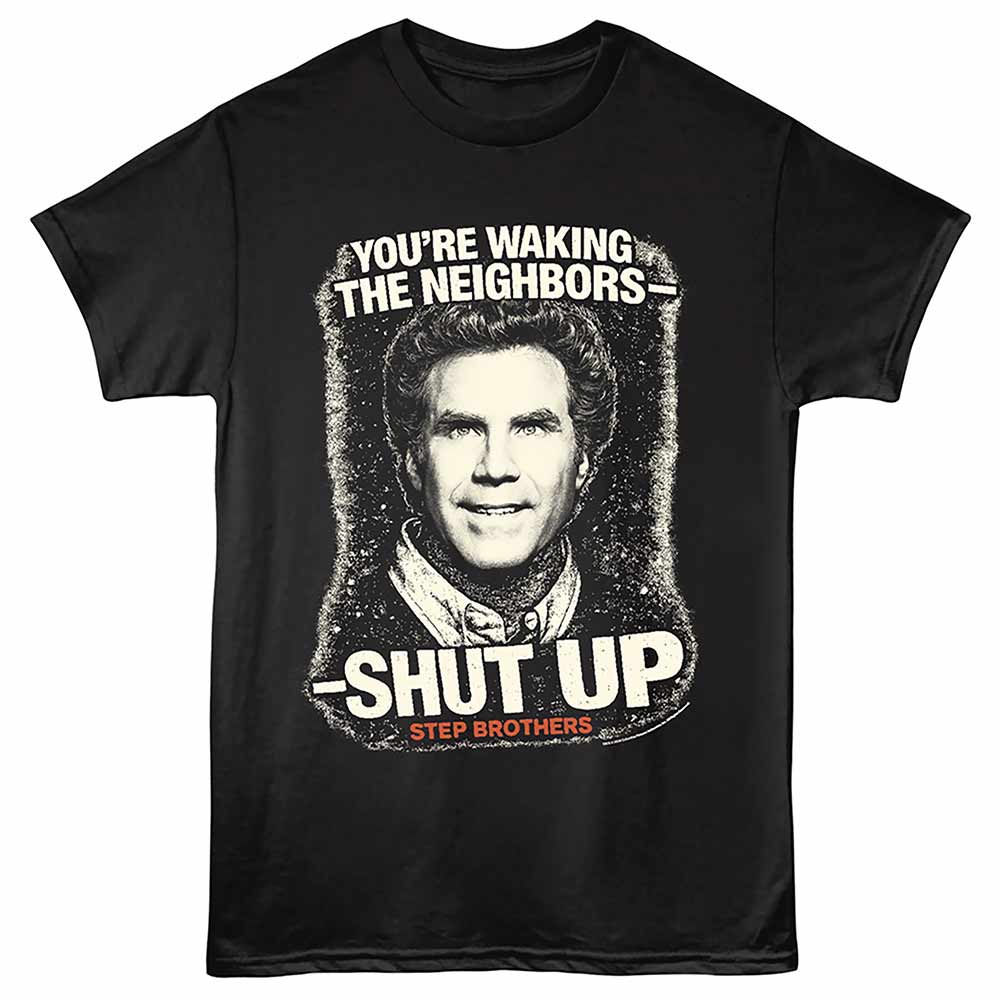 Black Step Brothers t-shirt featuring a Shut Up design