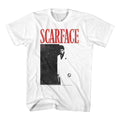 White Scarface t-shirt featuring a Scarface Blk and Rd design