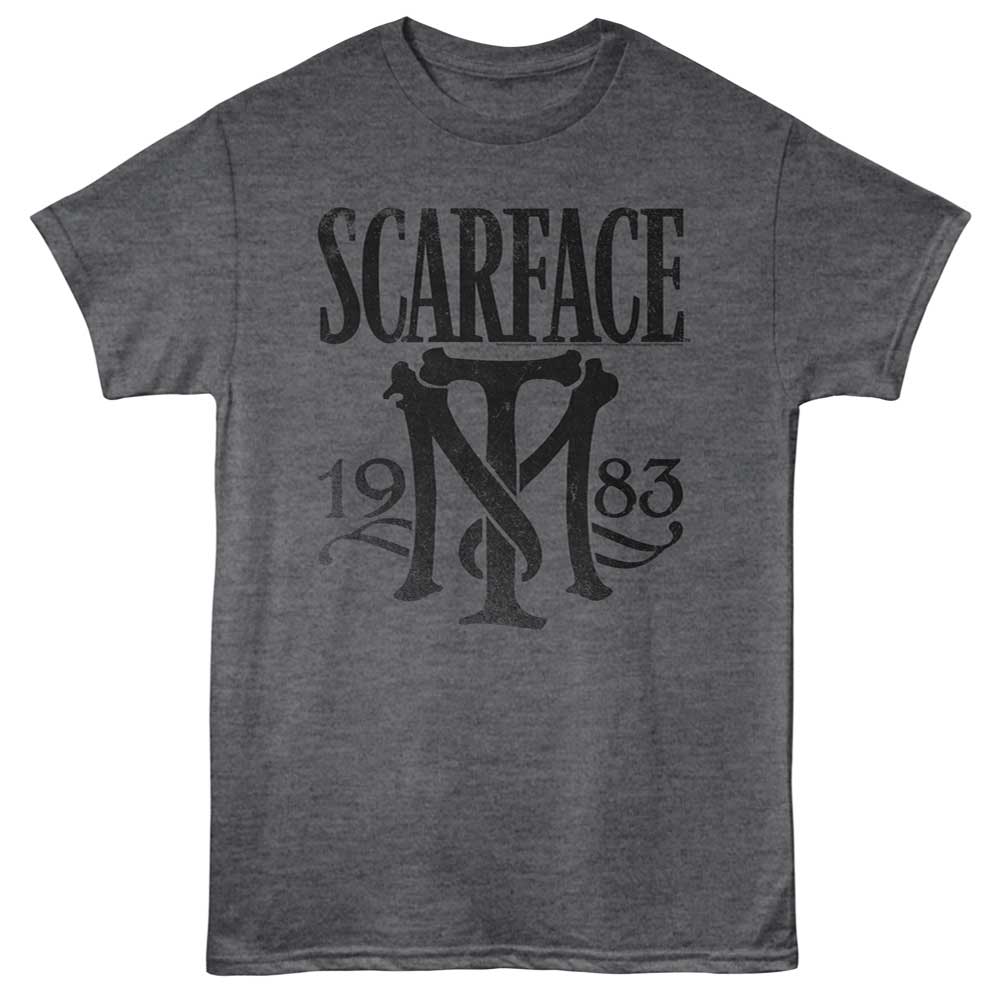 Heather Charcoal Scarface t-shirt featuring a Scarface Scarface Symbol design