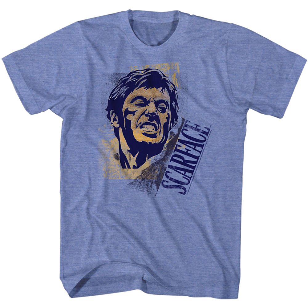 Light Blue Heather Scarface t-shirt featuring a Scarface Say Cheese design