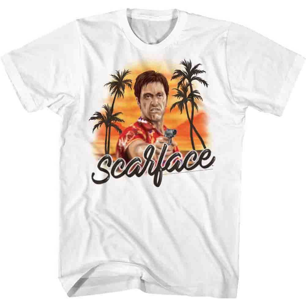 White Scarface t-shirt featuring a Scarface Airbrush design