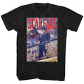 Black Scarface t-shirt featuring a Scarface Railing Shot design