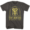 Smoke Gray Scarface t-shirt featuring a Scarface Gold Text design