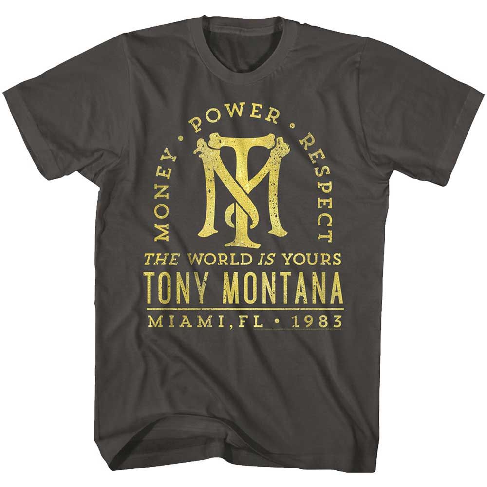 Smoke Gray Scarface t-shirt featuring a Scarface Gold Text design