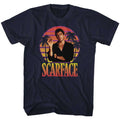 Navy Scarface t-shirt featuring a Scarface Miami Sunset design