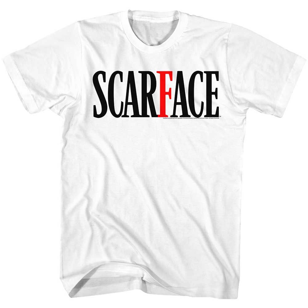 White Scarface t-shirt featuring a Scarface Logobr design