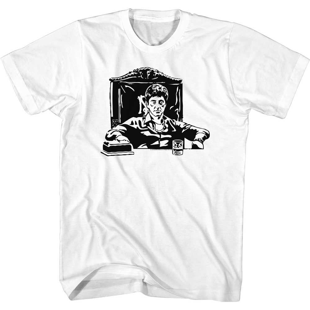 White Scarface t-shirt featuring a Scarface Tonyatdesk design
