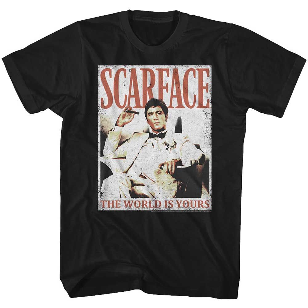 Black Scarface t-shirt featuring a Scarface More Da World design