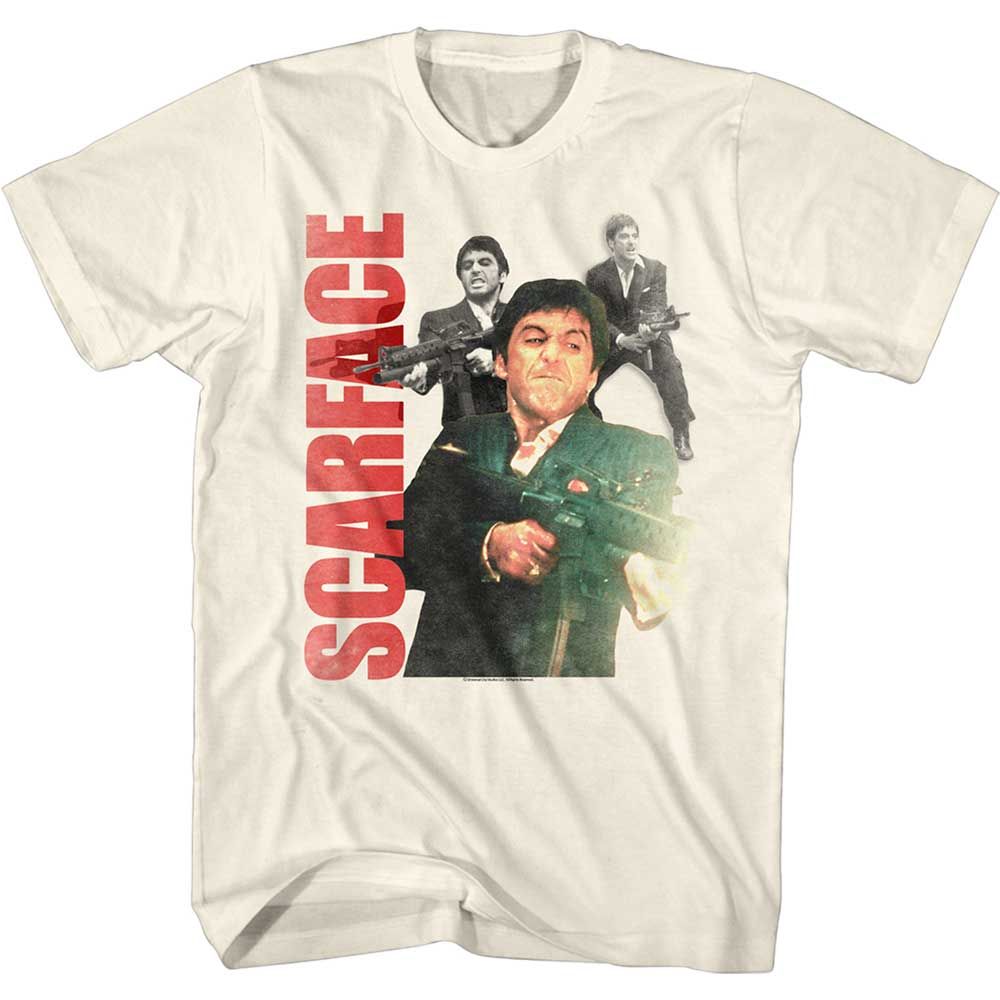 Natural Scarface t-shirt featuring a Scarface Tony Collage design