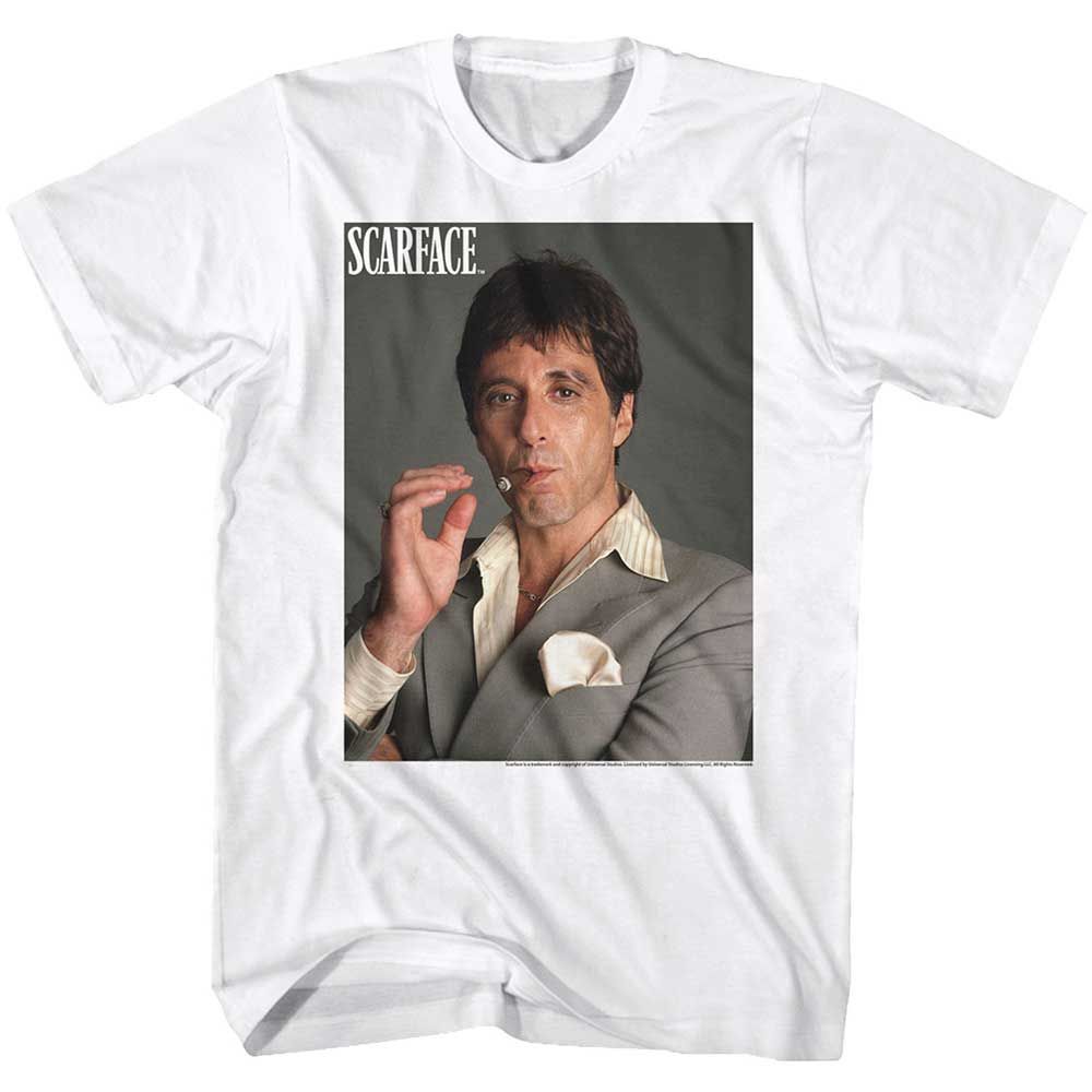 White Scarface t-shirt featuring a Scarface Smokin design