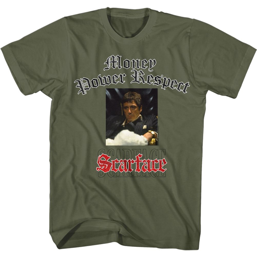 Military Green Scarface t-shirt featuring a Scarface Glitterlogo design