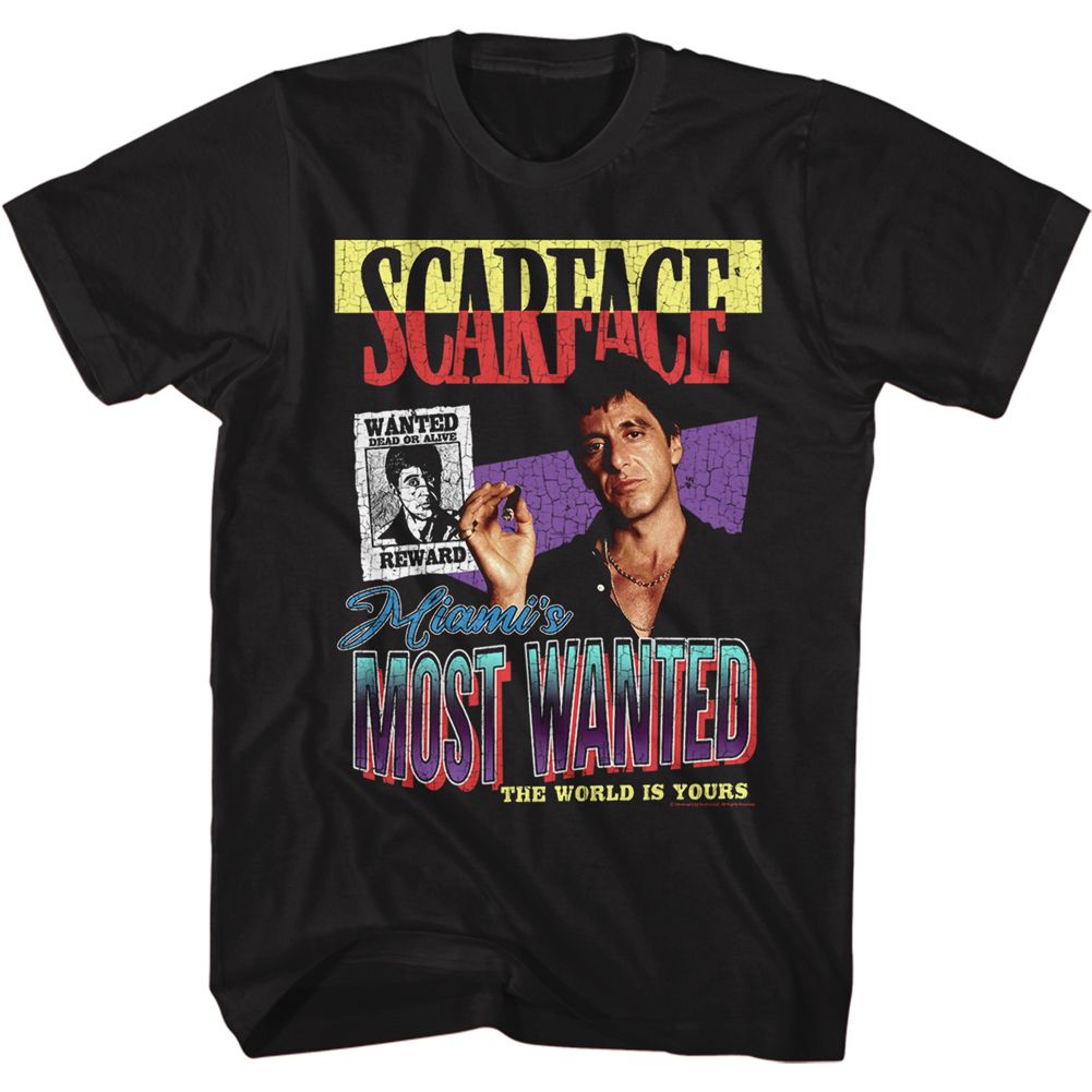 Black Scarface t-shirt featuring a Scarface Most Wanted design