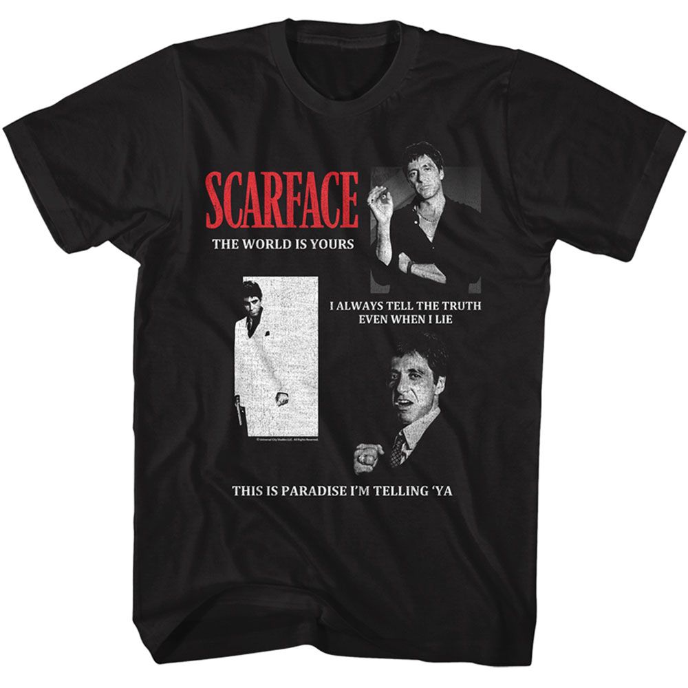 Black Scarface t-shirt featuring a Scarface Scarface Collage design