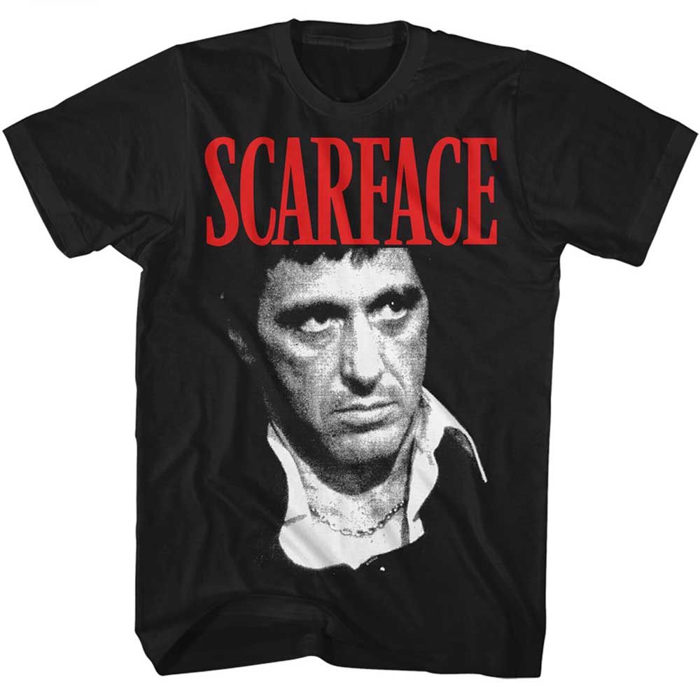 Black Scarface t-shirt featuring a Scarface Scarface Face design