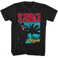 Black Scarface t-shirt featuring a Scarface Scarface Palms Miami Bright design