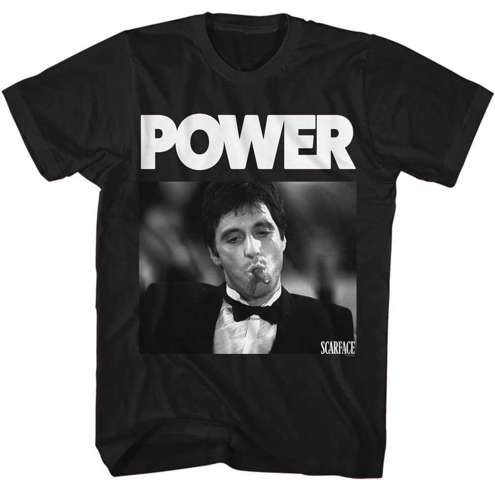 Black Scarface t-shirt featuring a Scarface Scarface Power design