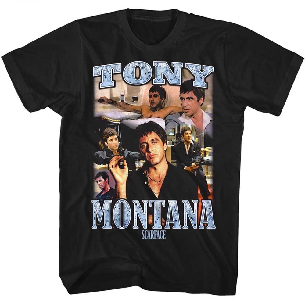 Black Scarface t-shirt featuring a Scarface Scarface Collage design