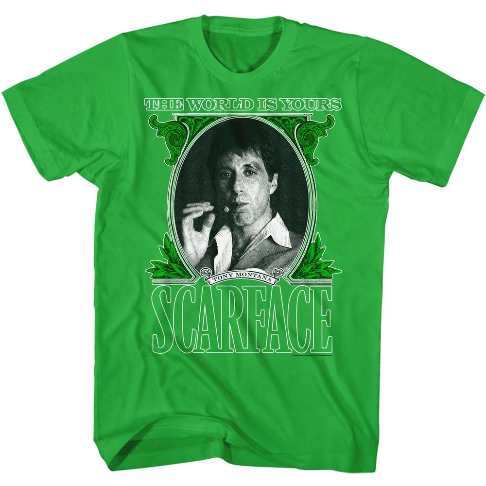Kelly Green Scarface t-shirt featuring a Scarface Scarface the World Is Yours design