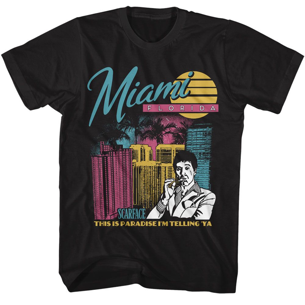 Black Scarface t-shirt featuring a Scarface Scarface Miami Florida design