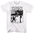 White Scarface t-shirt featuring a Scarface Scarface Comic Background design