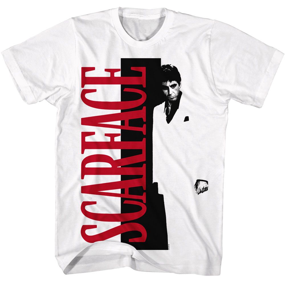 White Scarface t-shirt featuring a Scarface Scarface Sf Split design