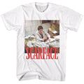 White Scarface t-shirt featuring a Scarface Scarface Money Stacks design