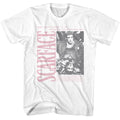White Scarface t-shirt featuring a Scarface Scarface Bw Photo W Synopsis design