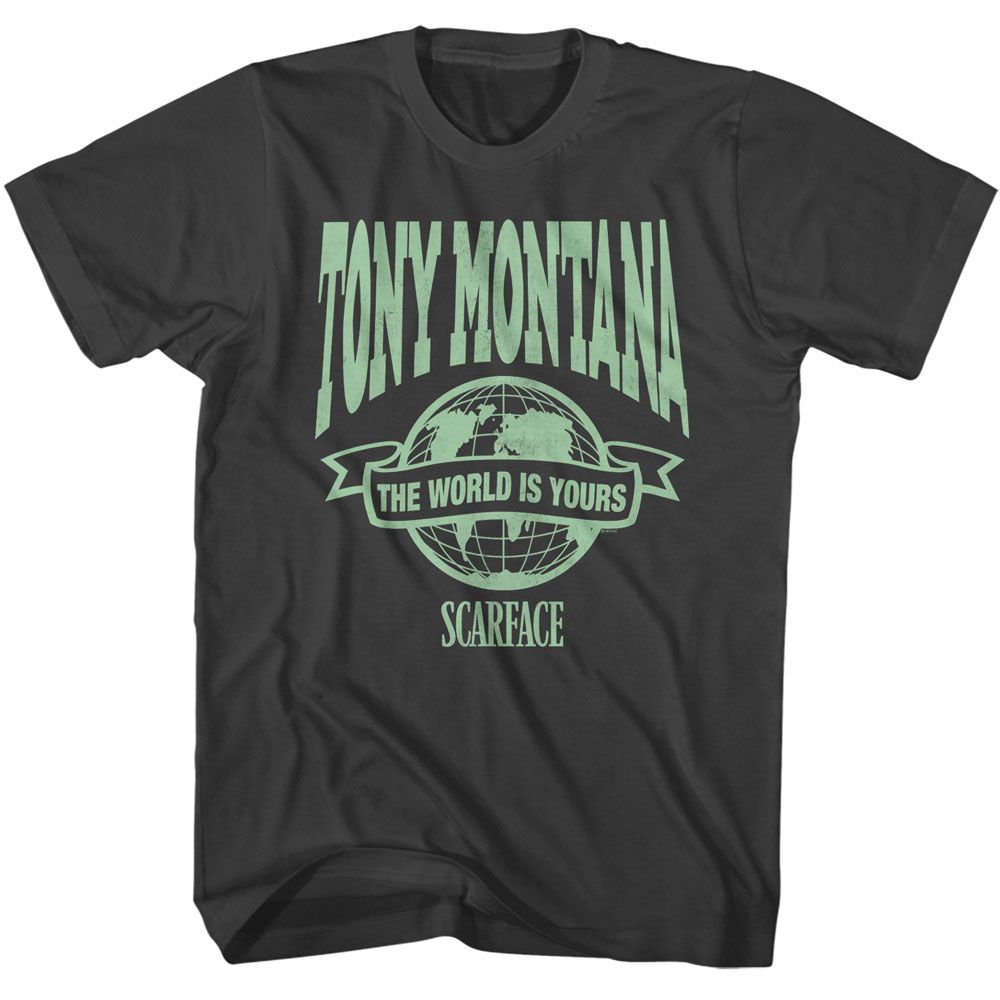 Smoke Gray Scarface t-shirt featuring a Scarface Scarface Banner Globe design