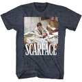 Navy Heather Scarface t-shirt featuring a Scarface Scarface Boxes of Cash design