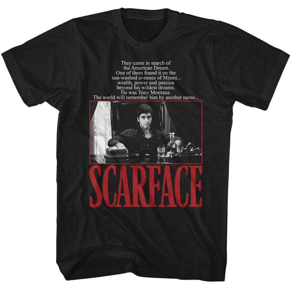 Black Scarface t-shirt featuring a Scarface Scarface American Dream Quote design
