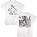 White Scarface t-shirt featuring a Scarface Scarface Miami 83 design