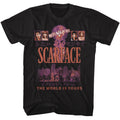 Black Scarface t-shirt featuring a Scarface Scarface World Is Yours Poster Style design