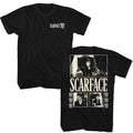 Black Scarface t-shirt featuring a Scarface Scarface Three Photos F B design