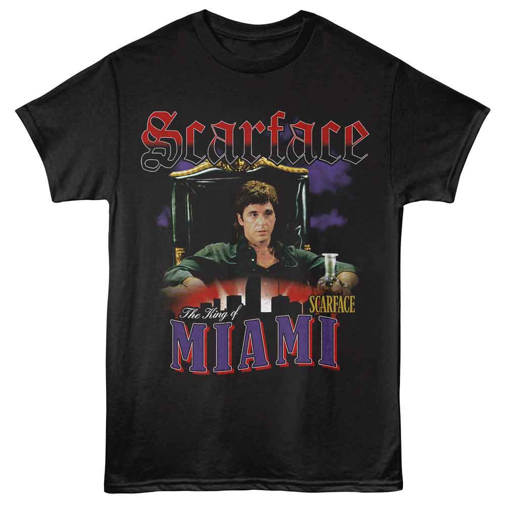 Black Scarface t-shirt featuring a Scarface Scarface King of Miami design