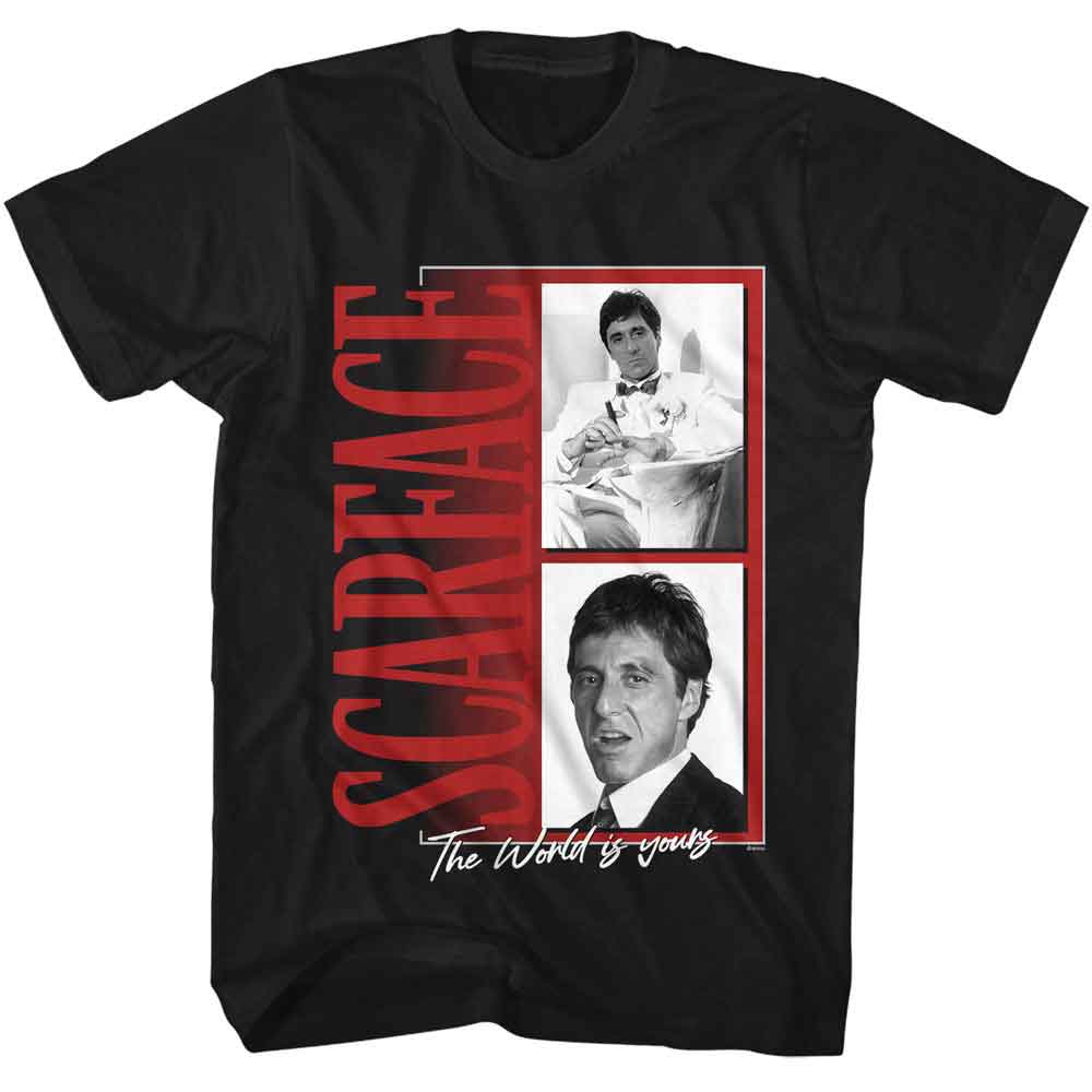Black Scarface t-shirt featuring a Scarface Scarface Logo Pics design