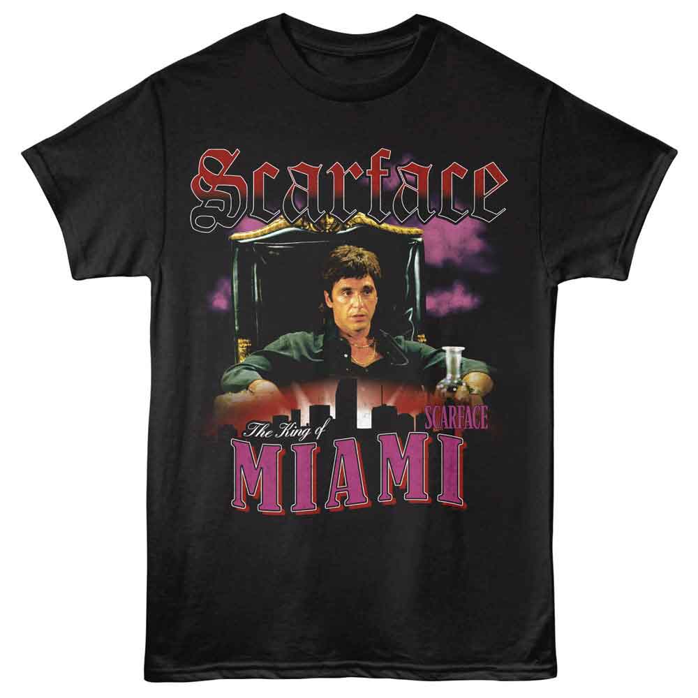 Black Scarface t-shirt featuring a Scarface Scarface King of Miami design