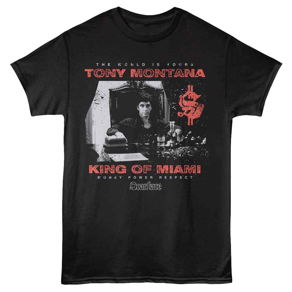 Black Scarface t-shirt featuring a Scarface Scarface King of Miami design