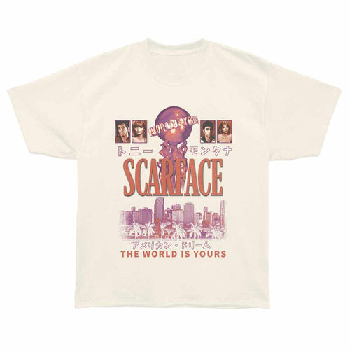 Ivory Scarface t-shirt featuring a Scarface Scarface the World Is Yours Globe design