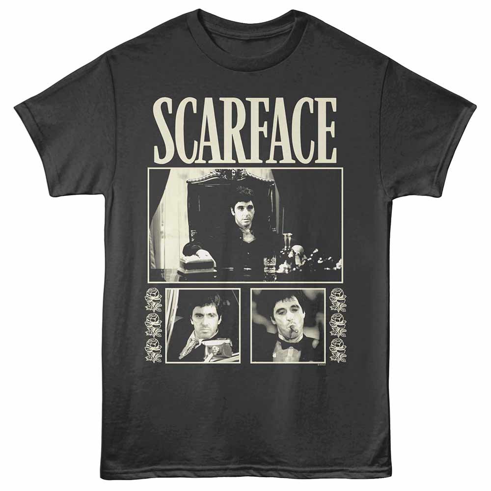 Smoke gray Scarface t-shirt featuring a 3 Photo Rose design