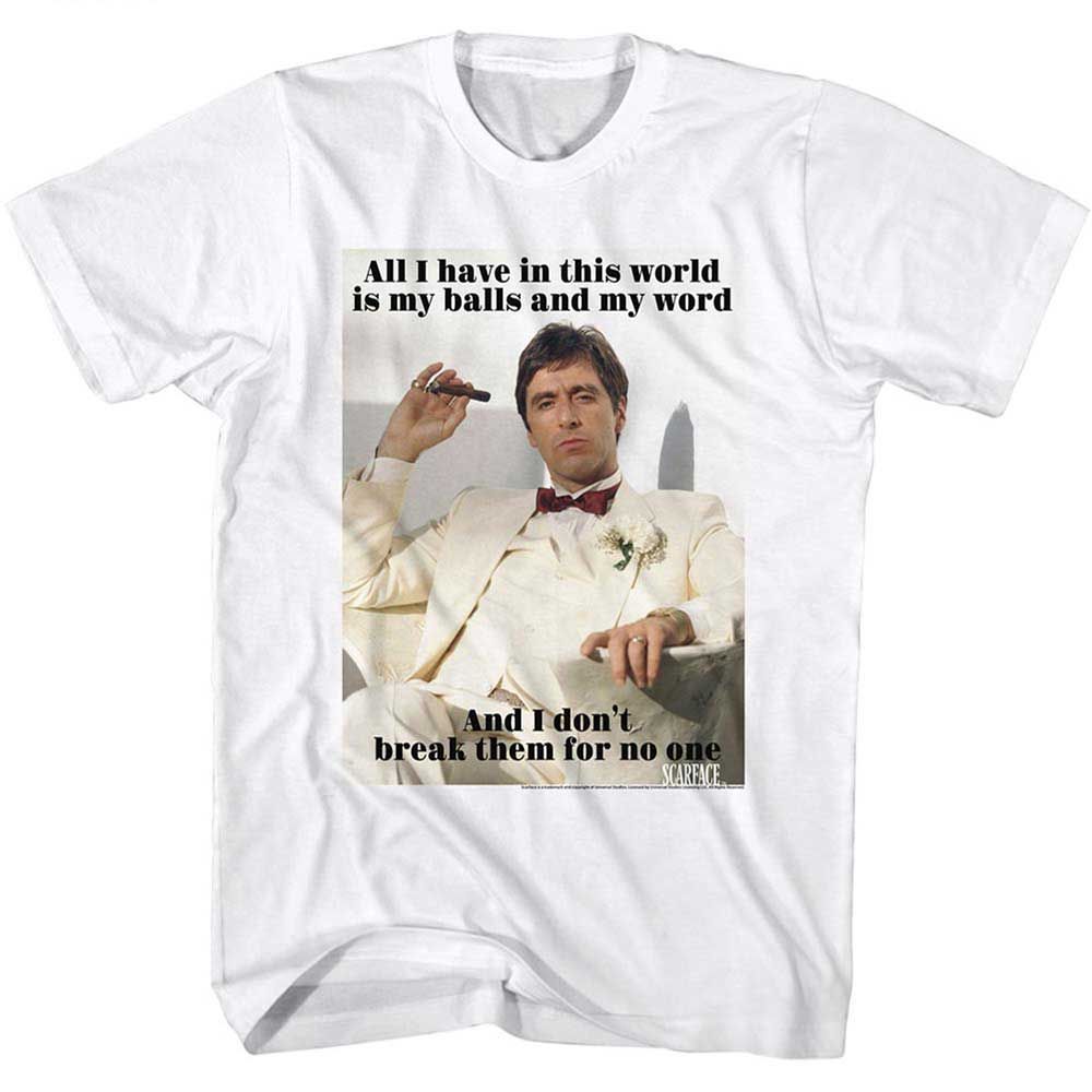 White Scarface t-shirt featuring a Scarface Break design