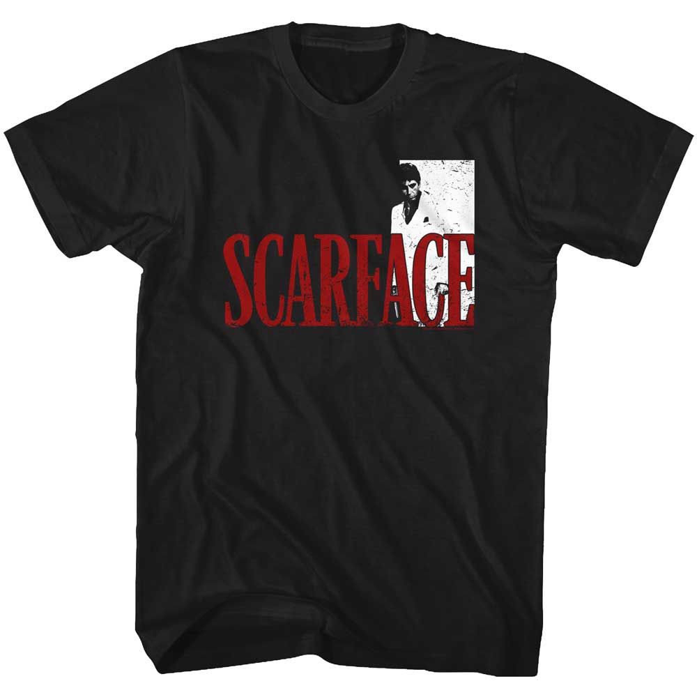 Black Scarface t-shirt featuring a Scarface Sfredwht design