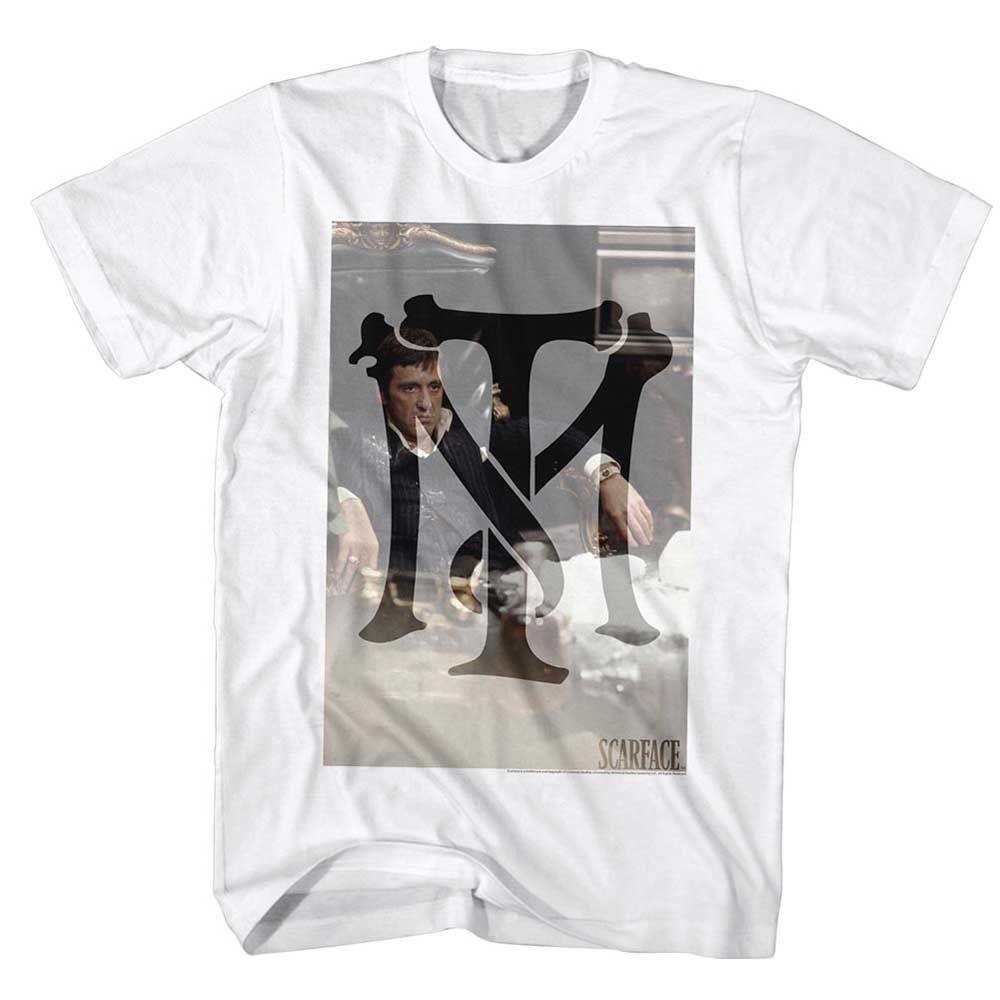 White Scarface t-shirt featuring a Scarface Tonymontana design