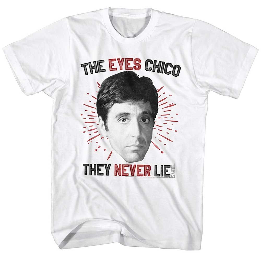 White Scarface t-shirt featuring a Scarface Eyeschico design