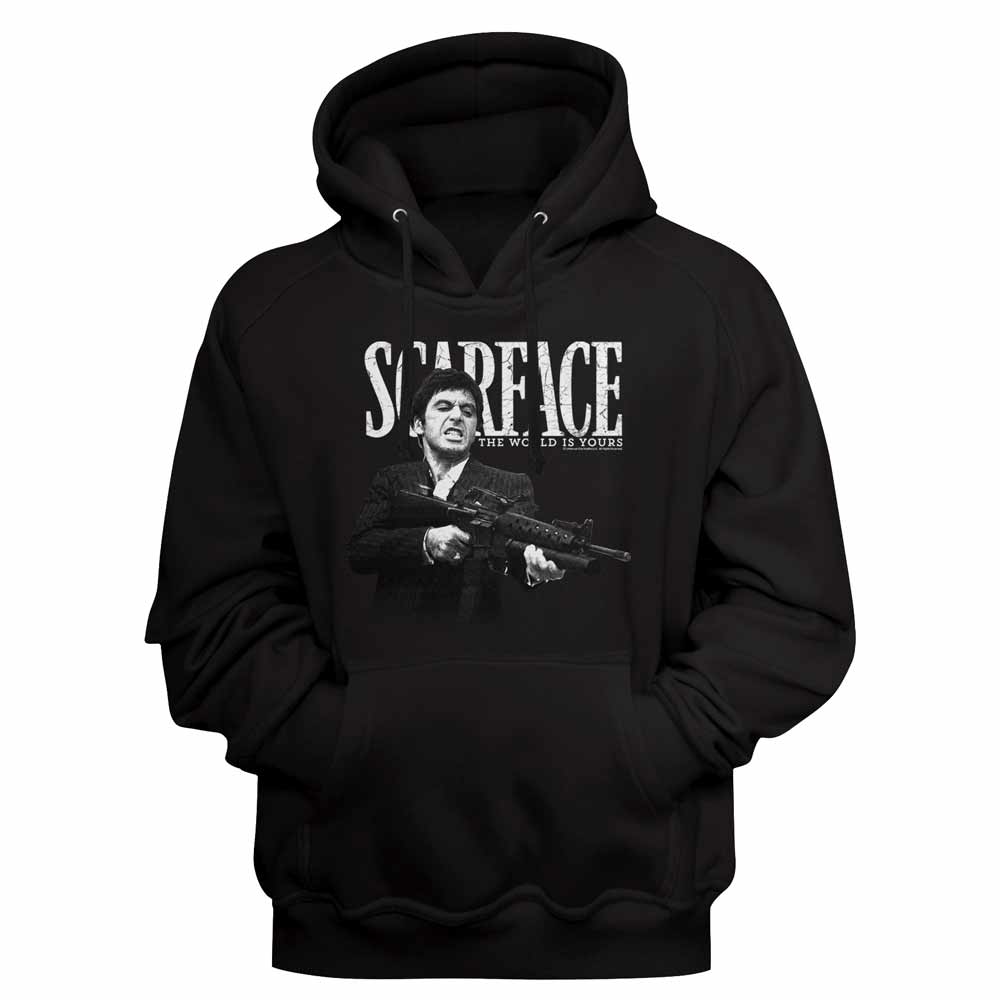Black Scarface pullover hoodie featuring a The World Is Yours design