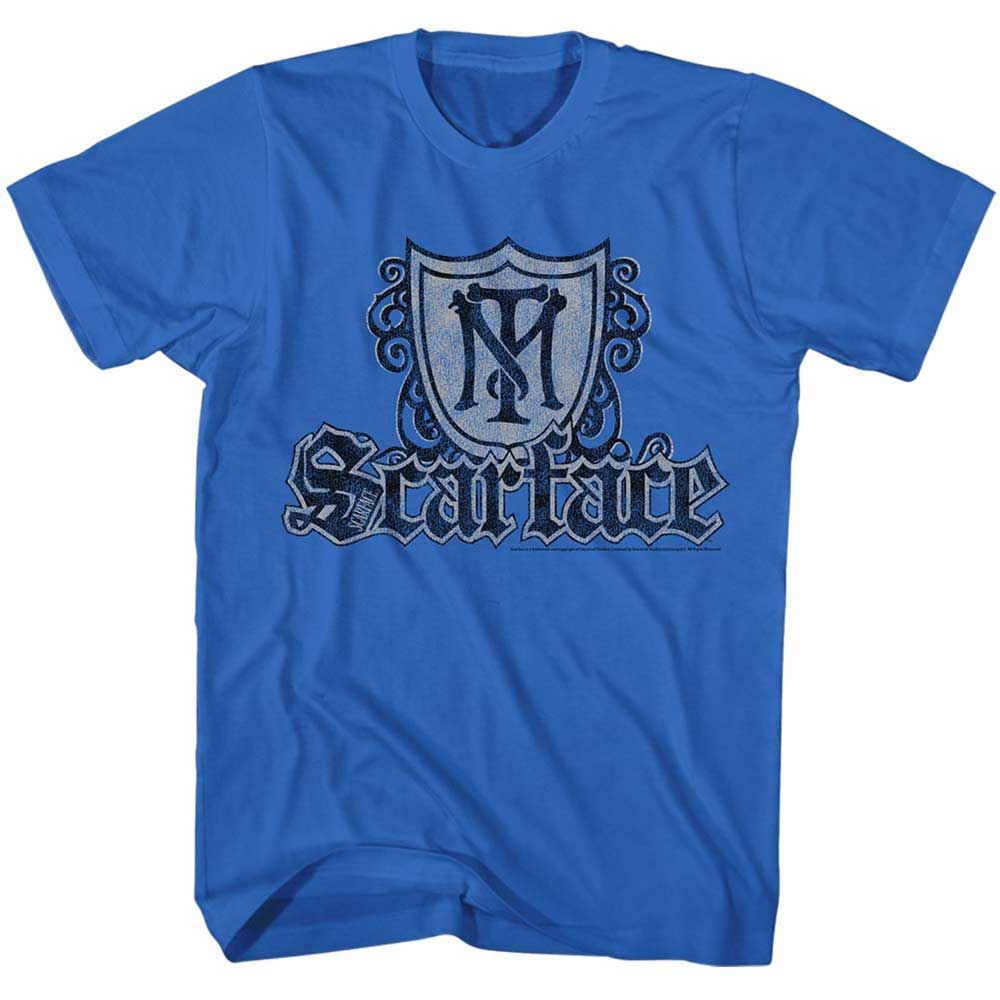 Royal Blue Scarface t-shirt featuring a Scarface Shield and Guns design