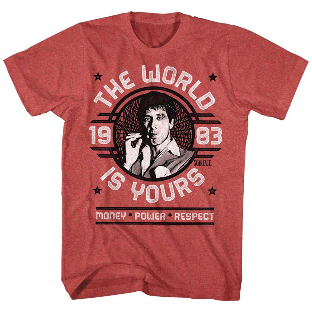 Red Heather Scarface t-shirt featuring a World Is Yours Emblem design