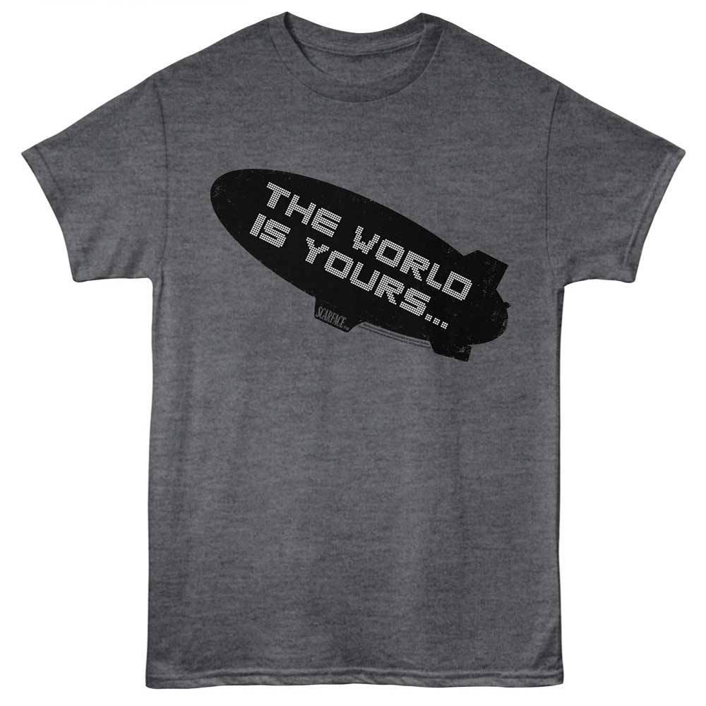 Heather Charcoal Scarface t-shirt featuring a World Is Yours Blimp design