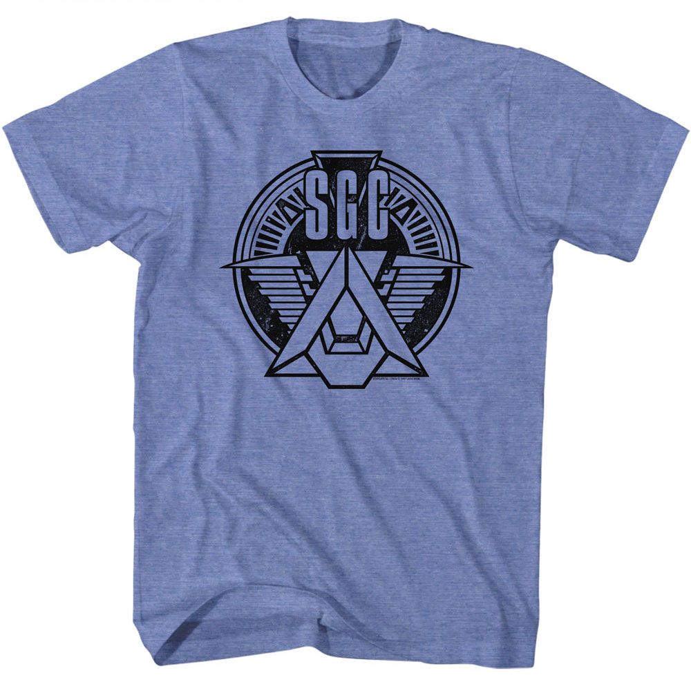 Light Blue Heather Stargate t-shirt featuring an SGC Emblem design