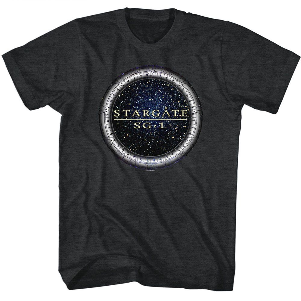 Black Heather Stargate t-shirt featuring a Stargate SG-1 design