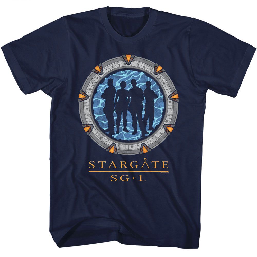 Navy Stargate t-shirt featuring a Stargate silhouette design